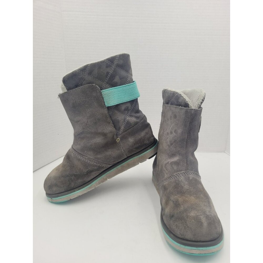 Sorel Rylee Boots Girls 4 Gray Suede Camo Camouflage Faux Fur Lined Waterproof